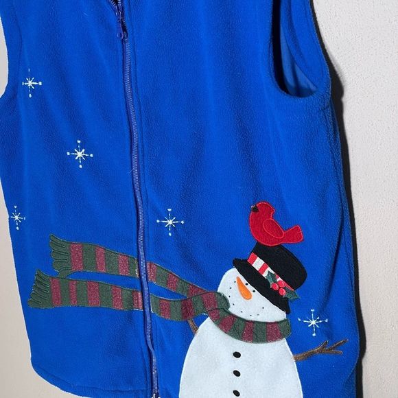 Christmas in Nature Blue Fleece + Snowman Striped Scarf and a Cardinal on Top - Picture 6 of 6